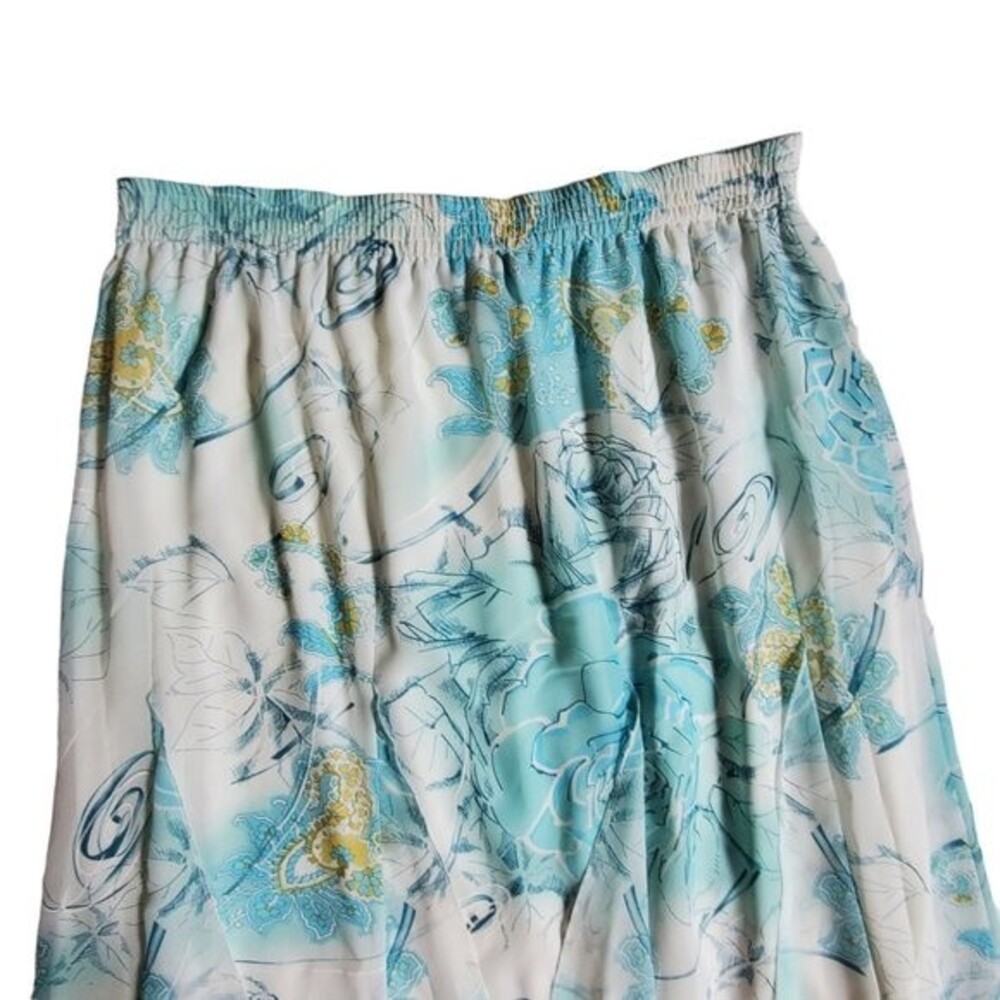 Bon Worth blue green white yellow flowy Y2K vintage floral print skirt sz L - Picture 3 of 9